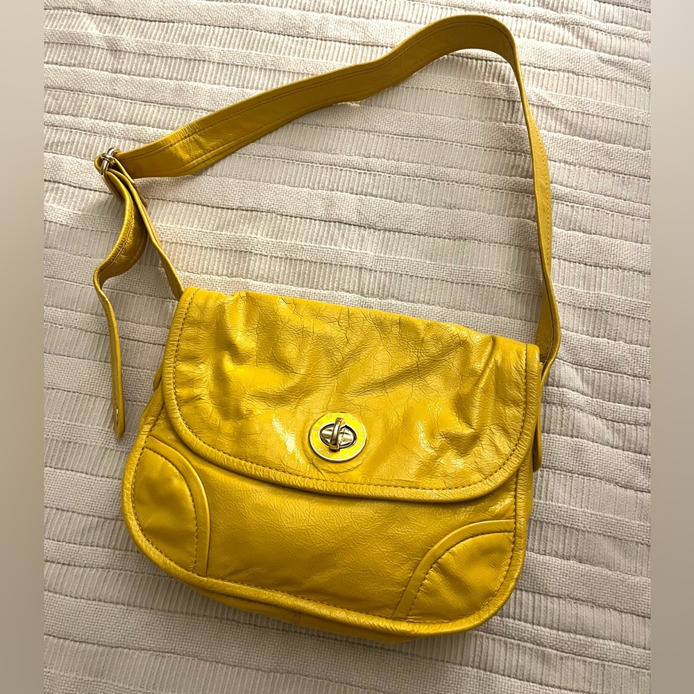 Marc by Marc Jacobs golden yellow crinkle patent leather crossbody messenger